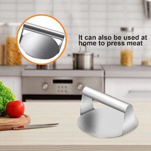 Stainless Steel Burger Press, Burger Smasher Heavy-Duty Bacon Grill with Silicone Brush, Non Stick Grill Press for BBQ, Flat Top Griddle & Grill Cooking, Dishwasher Safe and Easy to Clean
