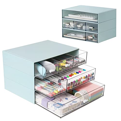 RHBLME Desk Organizer with 6 Drawers, Makeup Organizer, Plastic Makeup Storage, Cosmetic Storage Organizer, Detachable Desk Storage Box, Bathroom Organization Boxes, Desktop Storage Box, Blue