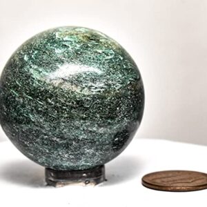 38mm Deep Green Jade Sphere Sparkling Natural Mineral Ball Polished Nephrite Crystal Stone - India + Stand