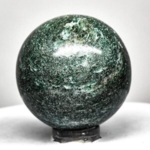 38mm Deep Green Jade Sphere Sparkling Natural Mineral Ball Polished Nephrite Crystal Stone - India + Stand