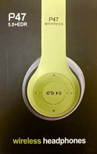athletic wireless bluetooth on ear p47, lightweight fm radio travel headphones (neon green)