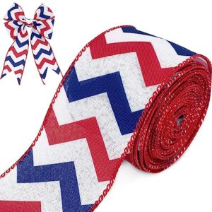 Leecogo Ribbon Wired,2 1/2”x10 Yard,Red Blue White Waves Ribbon for Easter,Independence Day,Christmas,Wreath,Spring,Summer,Wedding,Baby Shower,Birthday