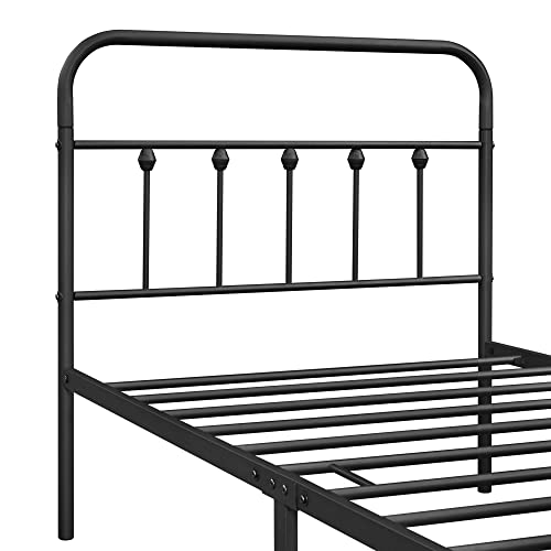 Topeakmart Twin XL Size Victorian Style Metal Bed Frame with Headboard/Mattress Foundation/No Box Spring Needed/Under Bed Storage/Strong Slat Support Black