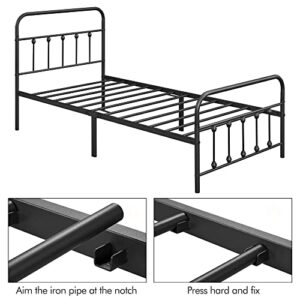 Topeakmart Twin XL Size Victorian Style Metal Bed Frame with Headboard/Mattress Foundation/No Box Spring Needed/Under Bed Storage/Strong Slat Support Black