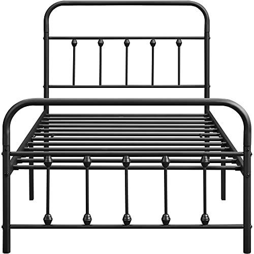 Topeakmart Twin XL Size Victorian Style Metal Bed Frame with Headboard/Mattress Foundation/No Box Spring Needed/Under Bed Storage/Strong Slat Support Black