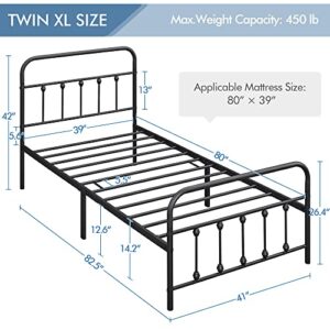 Topeakmart Twin XL Size Victorian Style Metal Bed Frame with Headboard/Mattress Foundation/No Box Spring Needed/Under Bed Storage/Strong Slat Support Black