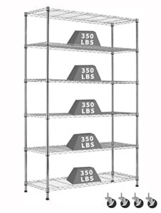yykokocat wire shelving unit 2100lb capacity metal shelves 82" h× 48l×18w 6 tier adjustable storage shelf w/wheels heavy duty shelves nsf wire rack shelving for kitchen office garage, chrome…