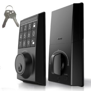 energyic keyless entry door lock, door locks with keypads, keypad deadbolt smart lock, keyed entry, one-click lock/unlock function, 103 user codes, mute, low battery indicator, 2 keys, black