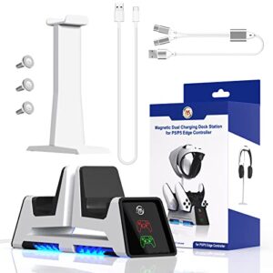 JOYTORN PS-5 Edge Controller Charger Station,Dual Fast Charging Dock for DualSense Wireless Controllers with LED Indicator,Headset Holder,Type-c Charger Cable,White