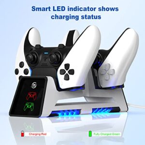 JOYTORN PS-5 Edge Controller Charger Station,Dual Fast Charging Dock for DualSense Wireless Controllers with LED Indicator,Headset Holder,Type-c Charger Cable,White