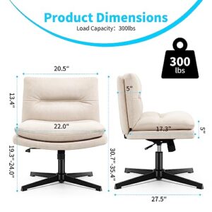 Office Chair Fabric Ultra-Soft Desk Chair No Wheels,Thick Padded Armless Home Office Chairs,Adjustable Swivel Rocking Vanity Chair,Wide Task Computer Chair for Office,Home,Make Up,Bedroom Beige