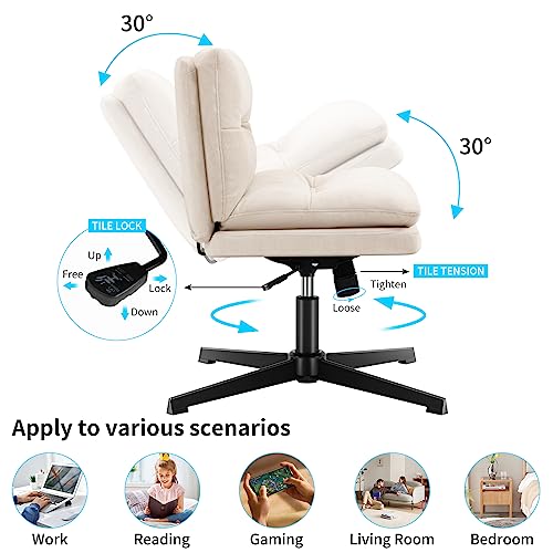 Office Chair Fabric Ultra-Soft Desk Chair No Wheels,Thick Padded Armless Home Office Chairs,Adjustable Swivel Rocking Vanity Chair,Wide Task Computer Chair for Office,Home,Make Up,Bedroom Beige