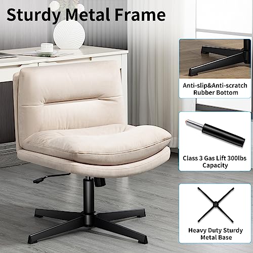 Office Chair Fabric Ultra-Soft Desk Chair No Wheels,Thick Padded Armless Home Office Chairs,Adjustable Swivel Rocking Vanity Chair,Wide Task Computer Chair for Office,Home,Make Up,Bedroom Beige