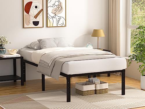 QEROMY 18-Inch Twin-Bed-Frame, Metal Platform Bed Frame Twin, Quick & Easy Assembly, Heavy Duty Bed Frame No Box Spring Needed, Noise-Free, Black
