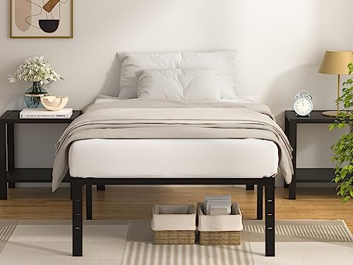 QEROMY 18-Inch Twin-Bed-Frame, Metal Platform Bed Frame Twin, Quick & Easy Assembly, Heavy Duty Bed Frame No Box Spring Needed, Noise-Free, Black