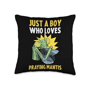 just a boy who loves praying mantis throw pillow, 16x16, multicolor