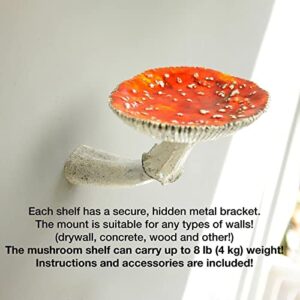 3Pcs Mushroom Hangers, Mushroom Shelves, Wall Mounted Whimsical Mushrooms, Wall Mounted Trays Available for Bedroom, Bathroom, Kitchen.