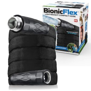 bionic flex garden hose 50ft, water hose 50 ft, ultra durable leak/kink resistant flexible garden hose with easy coil & connect nozzle, crush resistant fittings, 600 psi as seen on tv