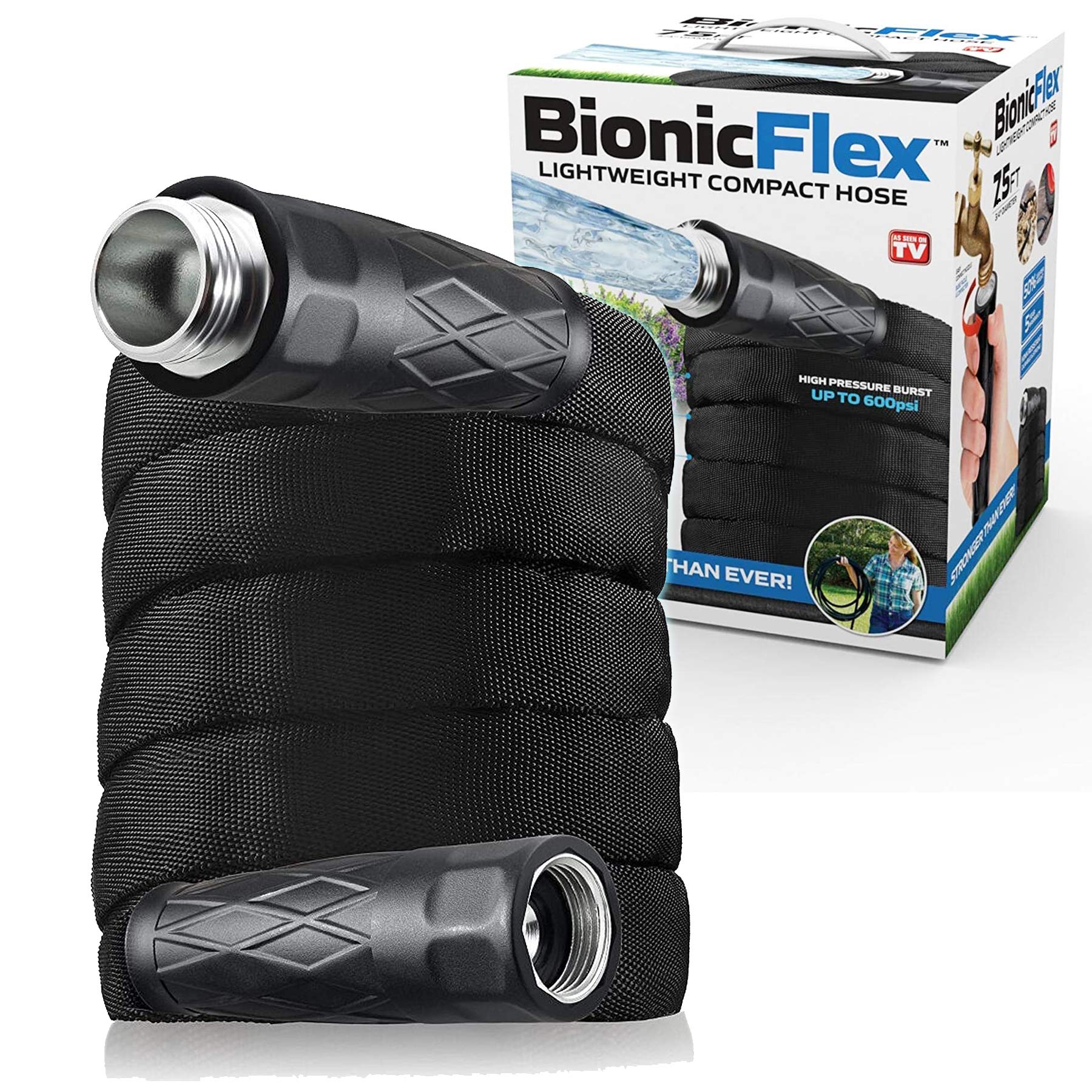 Bionic Flex Garden Hose 50Ft, Water Hose 50 Ft, Ultra Durable Leak/Kink Resistant Flexible Garden Hose with Easy Coil & Connect Nozzle, Crush Resistant Fittings, 600 PSI AS SEEN ON TV