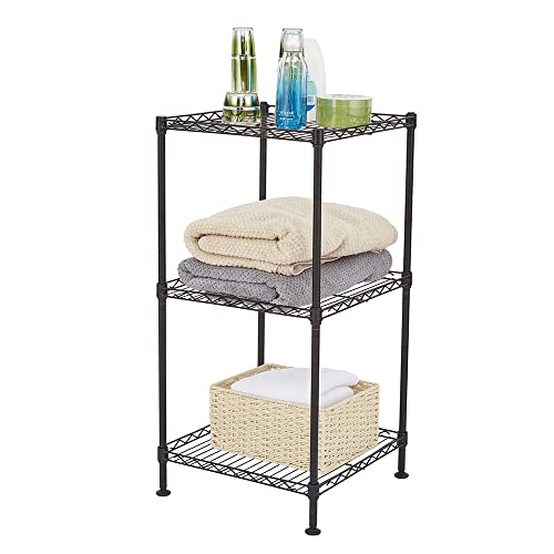 Storage Rack 3 Tier Black Wire Shelving Tower Tool Adjustable Utility Shelves Heavy Duty Standing Shelf Units for Laundry Bathroom Kitchen Pantry Closet