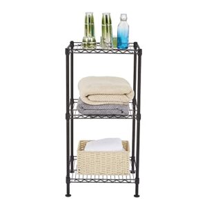 Storage Rack 3 Tier Black Wire Shelving Tower Tool Adjustable Utility Shelves Heavy Duty Standing Shelf Units for Laundry Bathroom Kitchen Pantry Closet