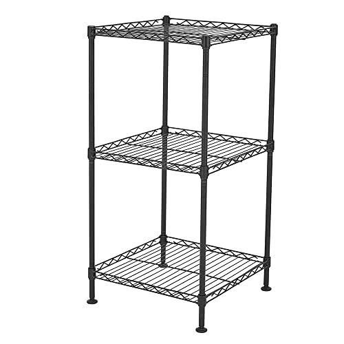 Storage Rack 3 Tier Black Wire Shelving Tower Tool Adjustable Utility Shelves Heavy Duty Standing Shelf Units for Laundry Bathroom Kitchen Pantry Closet