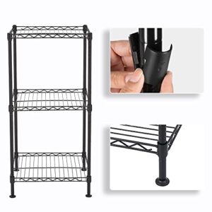 Storage Rack 3 Tier Black Wire Shelving Tower Tool Adjustable Utility Shelves Heavy Duty Standing Shelf Units for Laundry Bathroom Kitchen Pantry Closet