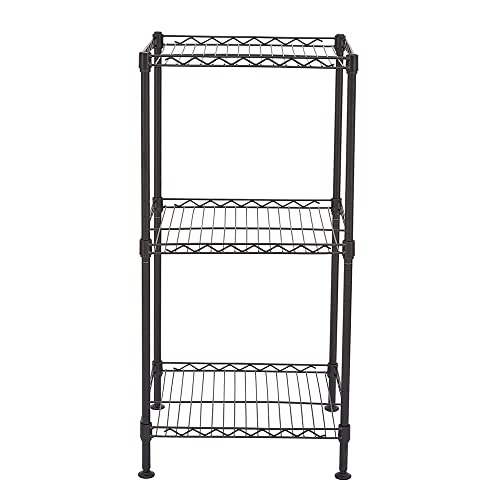 Storage Rack 3 Tier Black Wire Shelving Tower Tool Adjustable Utility Shelves Heavy Duty Standing Shelf Units for Laundry Bathroom Kitchen Pantry Closet