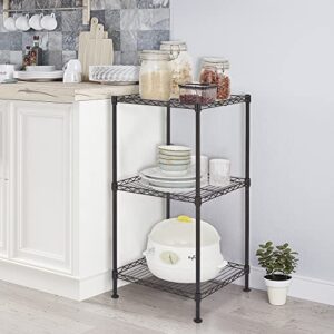 Storage Rack 3 Tier Black Wire Shelving Tower Tool Adjustable Utility Shelves Heavy Duty Standing Shelf Units for Laundry Bathroom Kitchen Pantry Closet