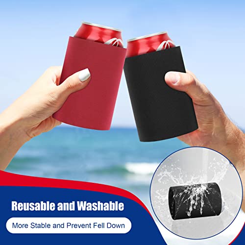 Desing Wish Bottom-Sealed 12oz Standard Can Cooler Sleeve Anti-Slip Neoprene Blank Drinks Insulator Sleeves for 12 16 oz Beverage Cans/Bottles (4 Pack Black)