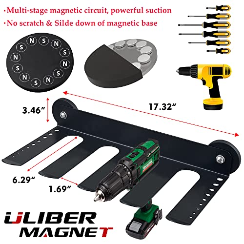 ULIBERMAGNET Magnetic Power Tool Organizer, Utility Storage Rack Shelf with Screwdriver Holder,Heavy Duty Strong Magnetic Hooks,Removable Tool Rack Suitable for Garage, Workshop and Warehouse