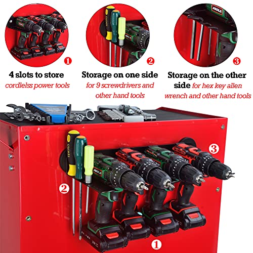 ULIBERMAGNET Magnetic Power Tool Organizer, Utility Storage Rack Shelf with Screwdriver Holder,Heavy Duty Strong Magnetic Hooks,Removable Tool Rack Suitable for Garage, Workshop and Warehouse