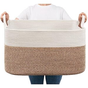 goodpick large blanket basket, woven basket for storage rectangle dirty clothes basket for laundry, living room, nursery, bedroom rope storage basket for blankets, toys, 21.6" x 14.9" x 11.8", 65l