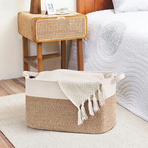 Goodpick Large Blanket Basket, Woven Basket for Storage Rectangle Dirty Clothes Basket for Laundry, Living Room, Nursery, Bedroom Rope Storage Basket for Blankets, Toys, 21.6" x 14.9" x 11.8", 65L