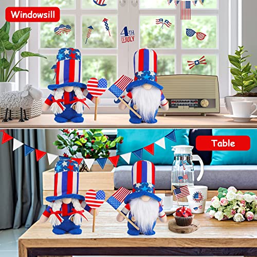 4th of July Decorations Gnomes, 2pcs Mr & Mrs. Gnomes Plush Memorial Veterans Armed Forces Day Decor, Handmade USA Gnome Tabletop Sign Ornaments Party Supplies for Fourth of July Patriotic Day