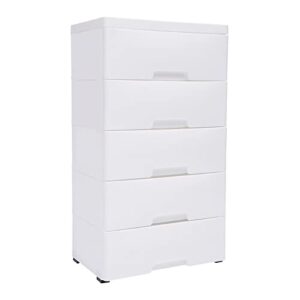 plastic drawers storage cart mobile cabinet with casters, 5 drawer stackable vertical clothes storage tower tall chest closet, large containers organizer unit (12"d x 18"w x 33"h - white)