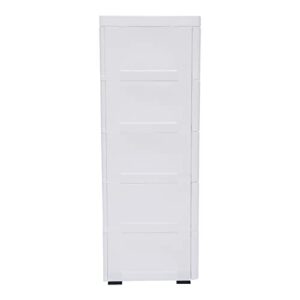 Plastic Drawers Storage Cart Mobile Cabinet with Casters, 5 Drawer Stackable Vertical Clothes Storage Tower Tall Chest Closet, Large Containers Organizer Unit (12"D x 18"W x 33"H - White)