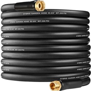50 ft hybrid garden hose–no kink lightweigh flexible,leakproof water hose with pvc reliefs–5/8 in id,3/4"solid brass connectors-rubber car hoses pipe for outdoor watering& washing,600 burst psi