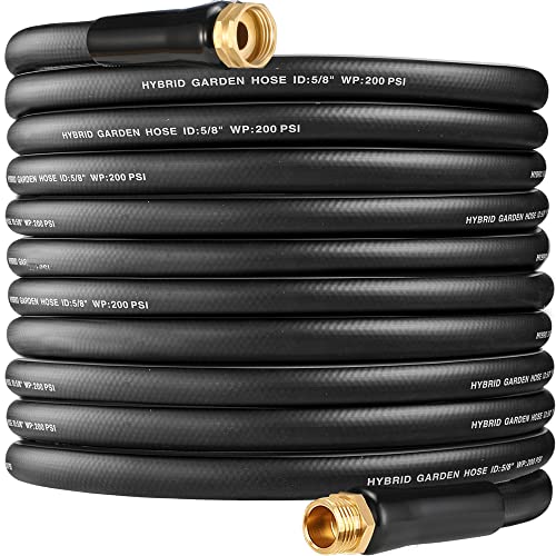 50 ft Hybrid Garden Hose–No Kink Lightweigh Flexible,Leakproof Water Hose with PVC Reliefs–5/8 in ID,3/4"Solid Brass Connectors-Rubber Car Hoses Pipe for outdoor Watering& Washing,600 Burst PSI