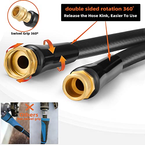 50 ft Hybrid Garden Hose–No Kink Lightweigh Flexible,Leakproof Water Hose with PVC Reliefs–5/8 in ID,3/4"Solid Brass Connectors-Rubber Car Hoses Pipe for outdoor Watering& Washing,600 Burst PSI