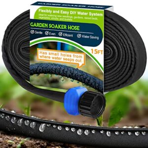 laveve soaker hoses for garden 15 ft, heavy duty drip irrigation hose save 80% water, leakproof double layer sprinkler hose 15 foot black water hose for watering system garden beds vegetable