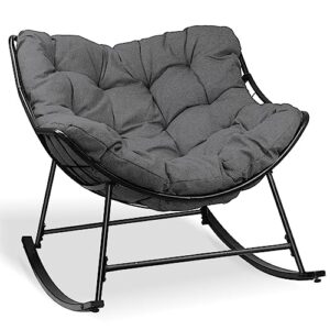 okstenck moon rocking chair, outdoor padded cushion rocker recliner patio chair for porch, garden, patio, backyard, grey