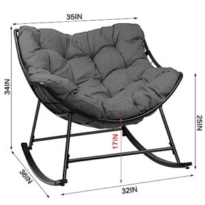 OKSTENCK Moon Rocking Chair, Outdoor Padded Cushion Rocker Recliner Patio Chair for Porch, Garden, Patio, Backyard, Grey