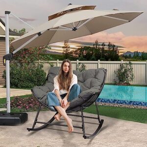 OKSTENCK Moon Rocking Chair, Outdoor Padded Cushion Rocker Recliner Patio Chair for Porch, Garden, Patio, Backyard, Grey