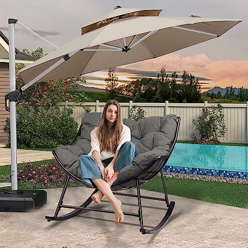 OKSTENCK Moon Rocking Chair, Outdoor Padded Cushion Rocker Recliner Patio Chair for Porch, Garden, Patio, Backyard, Grey