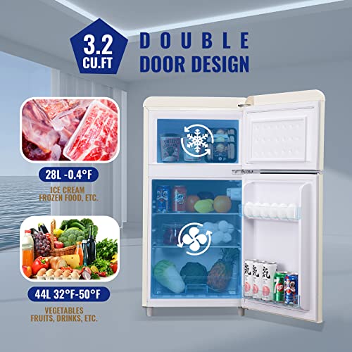 WANAI Mini Fridge Dual Door Refrigerator with Freezer, Compact Refrigerator with Adjustable Temperature & Removable Glass Shelves, Fridge for Apartment/Dorm/Office/Kitchen, Energy Saving White