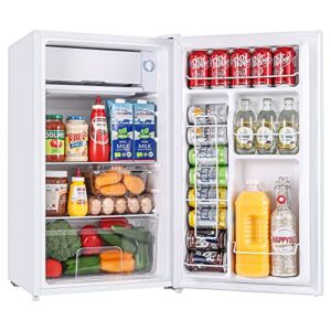 bangson mini fridge with freezer, 3.2cu.ft, reversible door mini fridge, adjustable thermostat control, mini fridge for bedroom, office, and dorm, white
