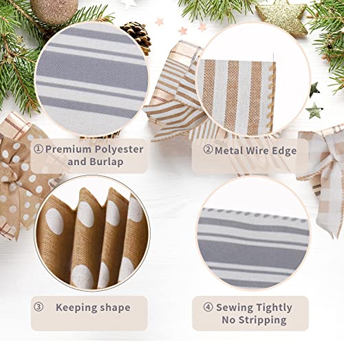 MuRealy Wired Ribbons - Polyester Buffalo Plaid, Stripes, Dot, and One Burlap, Metal Wired Edge 2.5 inch Ribbons, 6 Rolls 30 Yards, Decorative Ribbons for Christmas, Parties, Gifts and Big Bow