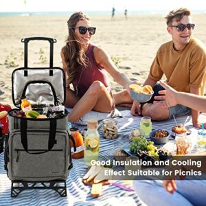 Goplus 50-Can Collapsible Rolling Cooler, 3-in-1 Portable Insulated Soft Cooler Bag w/Movable Wheels, Adjustable Handle, Leakproof Cooler Trolley for Beach Camping Patio Travel Outdoor (Gray)