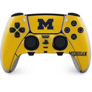 skinit gaming decal skin compatible with ps5 dualsense edge pro controller - officially licensed michigan m logo yellow design